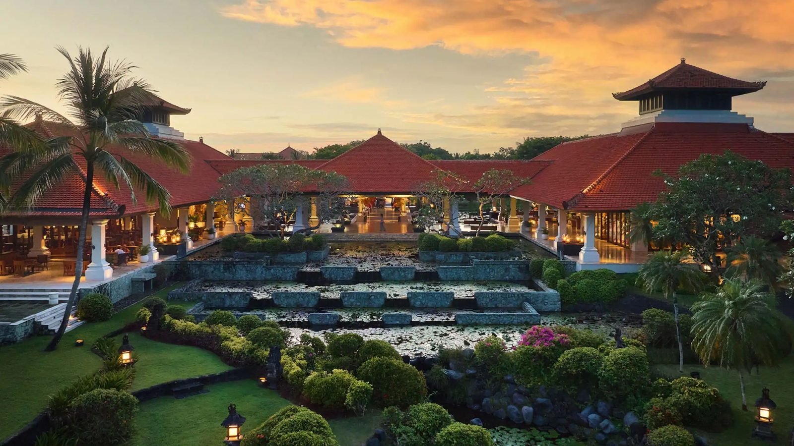 Grand Hyatt Bali water gardens at sunset