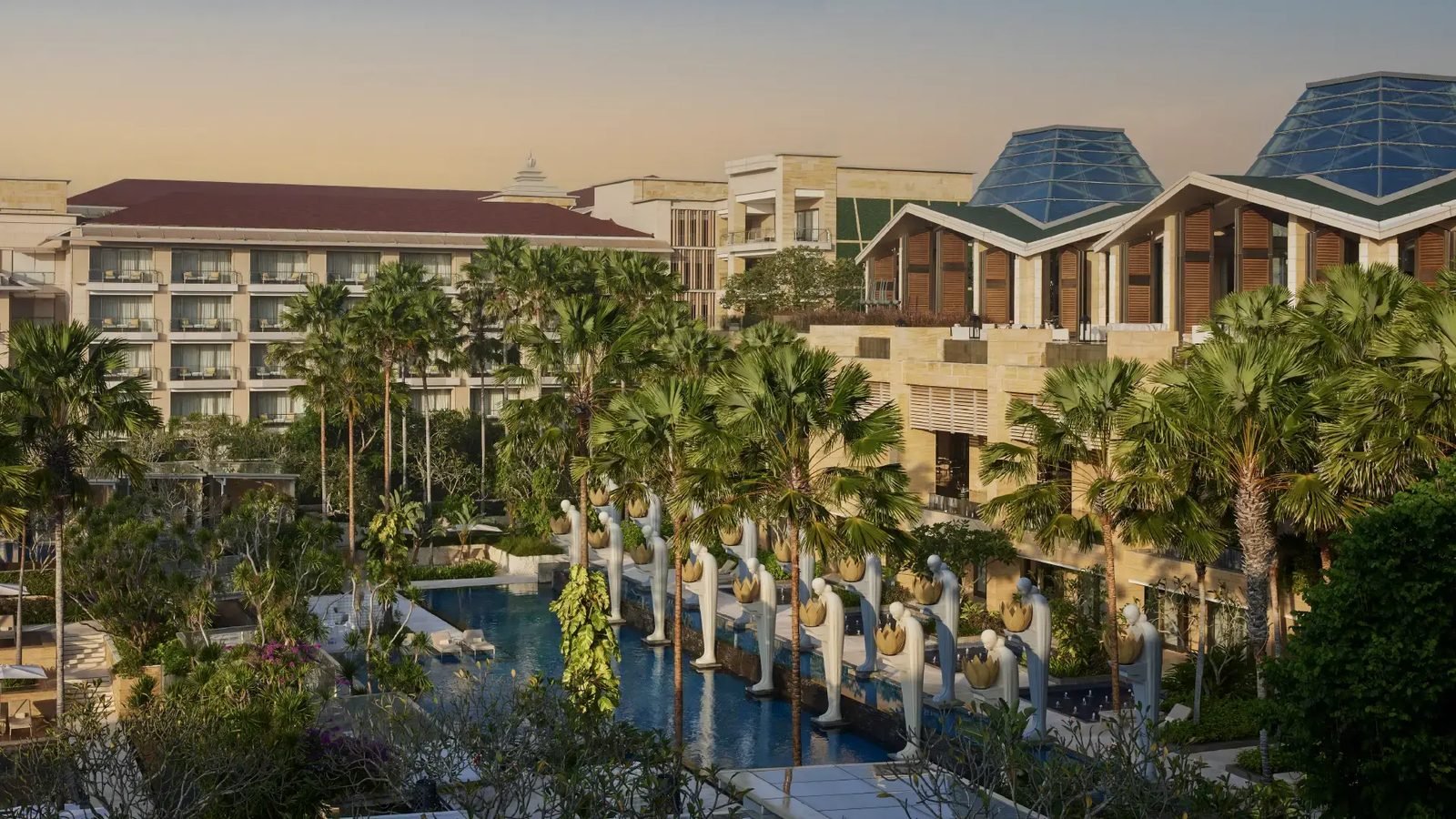 The Mulia Bali reflecting pools at sunset