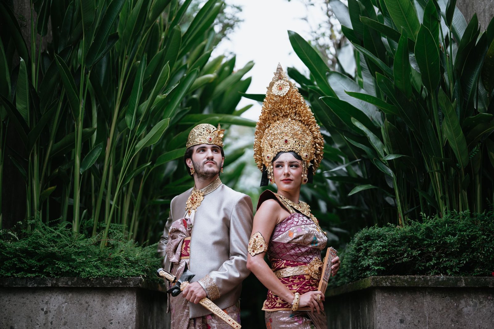 Couple in traditional Balinese wedding attire